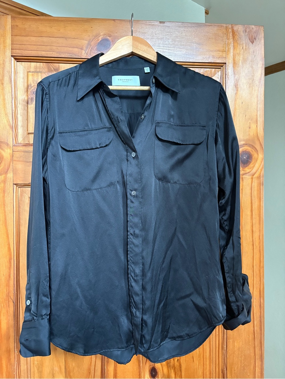 Equipment Black Satin Button-Down Shirt